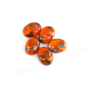 Cabochon de pierre précieuse en cornaline de Mohave et cuivre composite, forme ovale 10x14mm, dos plat, poli miroir, lisse, pour la fabrication de bijoux et pendentifs - Product Image 2