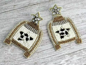 Mosstera <b>Leaf</b> Beaded floral earrings orange pink green glass seed bead embroidery flower <b>leaf</b> drop design for party wedding gift - Product Image 5