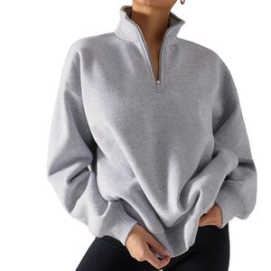 High Quality Custom Logo Women's Winter Casual Oversized <b>Fleece</b> <b>Sweatshirt</b> with Half Zip Pullover Hoodie - Product Image 4
