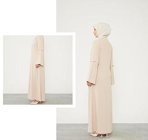 ชุดอาบายะห์แฟชั่นมุสลิมสำหรับผู้หญิง พร้อมฮิญาบแบบผูกด้านหน้า แขนยาว ผ้าชีฟองทรงหลวม สไตล์ดูไบ ระบายอากาศได้ดี - Product Image 3