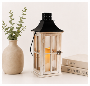 New Handcrafted Vintage Wooden <b>Lantern</b> with <b>Black</b> Metal Top Glass Panel Candle Holder for Home Decor Garden Parties Decor - Product Image 6
