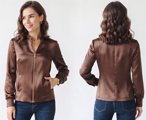 OEM Custom Women Stand Collar Satin <b>Jacket</b> Lightweight Quick Dry Silk Bomber <b>Jacket</b> Ladies Full Sleeve Winter Wear Satin <b>Jackets</b> - Product Image 4