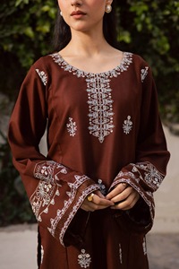 Maroon Cotton <b>Kurta</b> <b>Women</b> Loose Fit Midi Length Traditional Ethnic Wear India Pakistan Style Casual All Seasons - Product Image 2