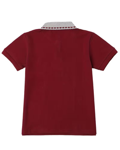 Burgundy Short Sleeve Polo Shirt Solid Color Knitted Casual Design for Boys - Product Image 2