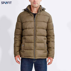 Blouson matelassé à capuche pour homme, chaud et épais, avec fermeture éclair, décontracté, vert olive, col montant et rembourrage en polyester - Product Image 2