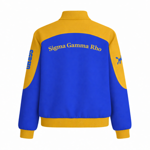เสื้อแจ็คเก็ตผ้าทวิลล์ลาย Sigma Gamma Rho Sorority สำหรับผู้หญิง แจ็คเก็ตเบสบอลสไตล์วาร์ซิตี้สำหรับนักแข่งมอเตอร์สปอร์ต แจ็คเก็ตนักขี่มอเตอร์ไซค์ความเร็วสูง - Product Image 3