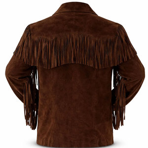 <b>Men's</b> Brown <b>Suede</b> Fringe <b>Jacket</b> Turn-down Collar Single Breasted Regular Sleeve Autumn Wear Solid Color Casual Style - Product Image 2