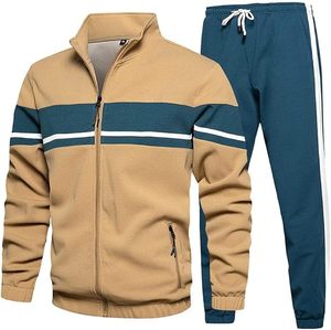 Conjunto Deportivo de Dos Piezas para Hombre, Bloques de Color, Cierre de Cremallera, Manga Larga, Ropa Deportiva Informal de Otoño, Material Transpirable de Poliéster y Algodón - Product Image 1