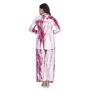 Ensemble haut de gamme en mousseline tie-dye avec pantalon palazzo pour femme, idéal pour les occasions quotidiennes et formelles, disponible au prix de gros en Inde - Product Image 3