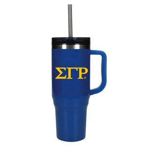 40oz Insulated Tumbler Greek Inspired Stainless Steel Travel Cup with Handle Lid and Straw Large Capacity Reusable Hot Cold - Product Image 1