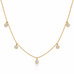 Collier en or jaune 14 carats avec pendentif en moissanite et 5 pierres rondes taille brillant serties clos, chaîne à maillons, cadeau - Product Image 1