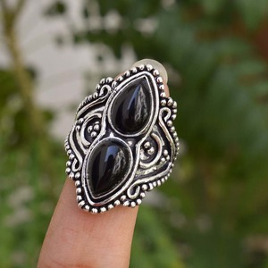 Bague en onyx noir de créateur, argent sterling 925, faite à la main, pierre précieuse, pour femme - Product Image 2