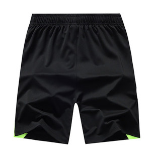 Shorts de sport noirs pour hommes à séchage rapide avec bande latérale vert néon, taille élastique, longueur Bermuda - Product Image 4