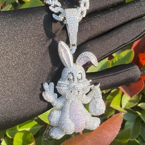 จี้รูปกระต่ายการ์ตูนประดับมอสซาไนต์ เงินแท้ 925 ชุบโรเดียม ดีไซน์ฮิปฮอป สำหรับทุกเพศ ใส่ได้ทุกวัน - Product Image 1