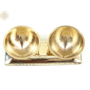 Handmade 3\" Brass Vibuthi and Kumkum Stand <b>Set</b> Indian Metal <b>Vases</b> - Product Image 1