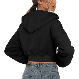 2025 recién llegados, Top corto con logotipo personalizado, sudaderas con capucha para mujer, negro sólido, cremallera completa, ropa de calle XS, ropa de salón de punto, invierno y otoño - Product Image 3