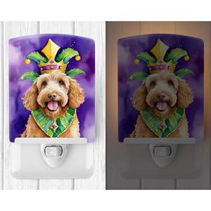 Luz nocturna de cerámica Multicolor 6x4x3 compacta con certificación UL nuevo diseño de labradoodle King Mardi Gras para dormitorio, pasillo, cocina - Product Image 2