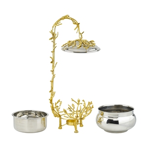 MORADABAD HOTELWARE Bol moderne en acier inoxydable avec couvercle, finition or et argent, vaisselle décorative multi-usages et écologique - Product Image 2