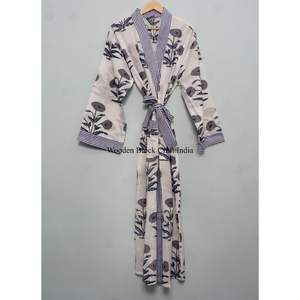 Nuevo Kimono de Algodón Estampado a Mano para Mujer con Cinturón, Ligero, Estilo Boho, para Usar como Ropa de Dormir o para el Verano - Product Image 1