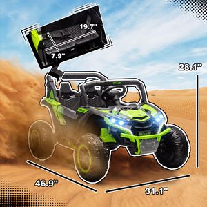 Auto Elettrica Verde 24V 7AH a 2 Posti, 4MPH UTV con 4 Ammortizzatori, Musica, Clacson e Luci LED per Bambini da 3-8 Anni - Product Image 3