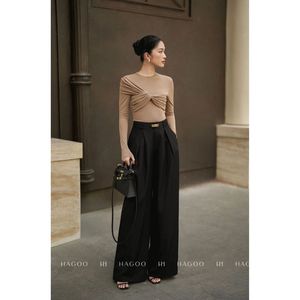 เสื้อยืดแขนยาวผู้หญิงคอกลมแต่งระบายทรงสลิมฟิตสำหรับการเดินทางในสำนักงาน [A8092] - Product Image 6