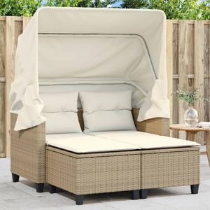 Sofá beige de 2 plazas de ratán polivinílico para patio con dosel y taburetes Sofás de jardín - Product Image 1