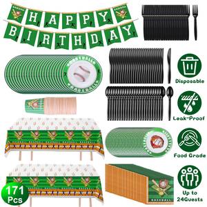 171 pezzi Set di stoviglie usa e getta a tema Baseball Kit forniture per feste tazze piatti tovaglioli tovaglie tovaglie per feste di compleanno - Product Image 6