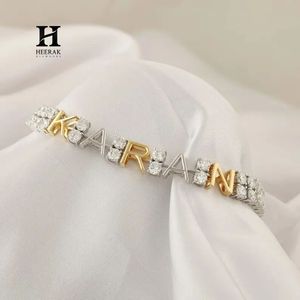 Custom Name Double Row Tennis Bracelet - <b>Iced</b> <b>Out</b> Personalized Letter Bracelet, 18K Gold CZ Diamond <b>Chain</b> Bracelet - Product Image 5