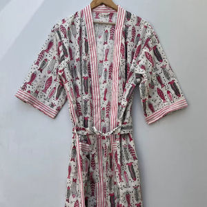 Bata Kimono de Algodón con Estampado Artesanal, Túnica de Playa Boho para Mujer, Ropa de Descanso de Verano y Primavera de Secado Rápido - Product Image 1