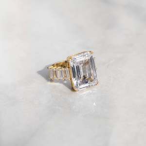 925 Sterling <b>Silver</b> <b>Emerald</b> Cut Moissanite Engagement <b>Ring</b> Yellow Gold Plated VVS1 D Color Statement <b>Ring</b> for Women - Product Image 2