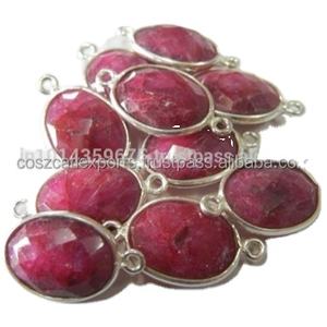 Pendentifs en argent sterling plaqué rhodium rubis en gros, connecteurs, sertis de pierres, fournitures pour la fabrication de bijoux - Product Image 1