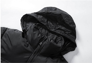 Veste en cuir de haute qualité pour homme, manteau d'hiver chaud matelassé, logo personnalisé, col montant, capuche en tissu canvas, style streetwear - Product Image 5