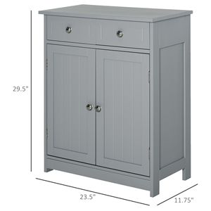 Mobiletto Compatto Tradizionale Autoportante per Bagno con 2 Cassetti, Pomelli in Metallo, Base Rialzata, Soluzione di Stoccaggio in Legno MDF Grigio - Product Image 3