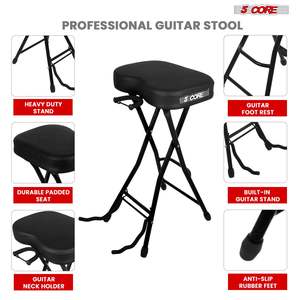 5Core Guitar Stool 3.15" <b>Padded</b> <b>Chair</b> Foldable Heavy Duty Music Seat Built in Foot Rest Guitar Stand - Product Image 6