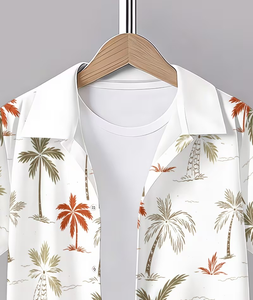 Boys Hawaiian Shirt Set Short Sleeve Button up Printed Top and Elastic Waist Shorts Summer Casual Outfit Polyester/Cotton - Product Image 5