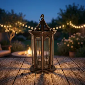 Hexagon Metal Lantern <b>Outdoor</b> <b>Candle</b> <b>Holder</b> Durable Decorative Lighting Fixture - Product Image 3