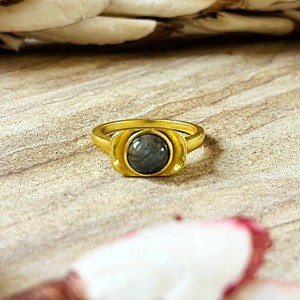 Modern Style Boho Gemstone <b>Ring</b> Vintage Brass <b>Rings</b> Women 18k Gold Plated <b>Dainty</b> Geometric Crystal Solitaire Wholesale/OEM/ODM - Product Image 3