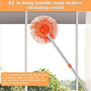 Adjustable 61-Inch Cleaning <b>Mop</b> with 360 Degrees Rotation 4 Reusable Heads 2 Fabric <b>Wall</b> <b>Mop</b> for Floor Cleaning - Product Image 2