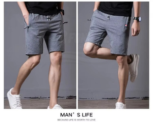 Pantalones Cortos Deportivos para Hombre, 100% Algodón, Cintura Elástica Media, Bolsillos con Cremallera, Transpirables, de Secado Rápido, con Estampado de Letras, Casuales - Product Image 2