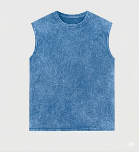 Camiseta de Tirantes para Hombre, Cuello Redondo, Manga Corta, 100% Algodón, Tejido de Punto, Lavado, Informal, Verano - Product Image 4