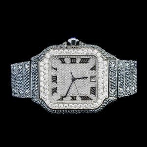 Atractivo Reloj Antiguo con Caja de Acero Inoxidable, Bisel Cuadrado con Esfera de Números Romanos y Diamantes de Moissanita en Dos Tonos - Product Image 5