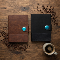 Carnet de notes Aurelux noir côtelé, relié, base en cuir lisse, bleu vif, fermeture à bouton, élégant, professionnel, premium