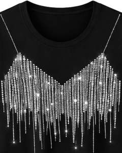 Camiseta de Algodón Negra Personalizada para Mujer, con Gráfico de Corazón con Pedrería, Informal, de Manga Corta, Top de Verano a la Moda, Fabricante de Logotipos Personalizados OEM - Product Image 5