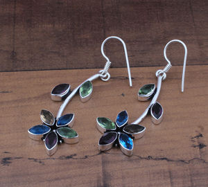 ต่างหูเงินแท้ 925 ประดับพลอยบลูโทแพซและโกเมนธรรมชาติ สไตล์วินเทจ เหมาะสำหรับเป็นของขวัญวันครบรอบแต่งงานหรืองานเลี้ยง - Product Image 1