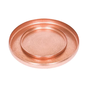 Plateau de service en cuivre avec poignée en acier inoxydable, forme ronde, design martelé, qualité supérieure - Product Image 2