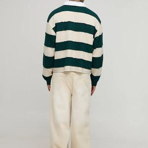Thick Custom Made <b>Men's</b> <b>Striped</b> Knitted <b>Long</b> <b>Sleeve</b> Polo <b>Shirt</b> Casual Color Blocked Rugby Style Green Cream Regular Fit <b>Shirts</b> - Product Image 2