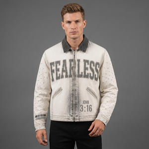 Custom Branding Men's Retro Washed <b>Rhinestones</b> / Printed Box Fit Streetwear Bomber <b>Jacket</b> Canvas 100% Cotton Regular Sleeve - Product Image 1
