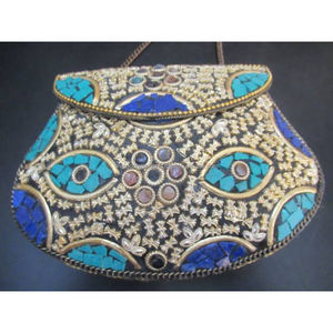 MOP and <b>Gold</b> Brass Mosaic <b>Clutch</b> Bag with Floral Design Handmade Metal <b>Purse</b> for Party and Wedding Wear - Product Image 3