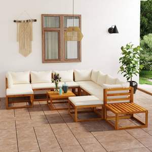 Conjunto de Muebles de Jardín de Madera de Acacia Sólida en Color Crema, Tamaño Grande, con Poliéster, Muebles de Exterior Duraderos - Product Image 1