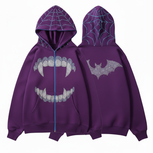 Sweat à capuche zippé personnalisé pour homme, 100 % coton, imperméable, avec logo en strass, style designer, fabricant OEM en gros - Product Image 2